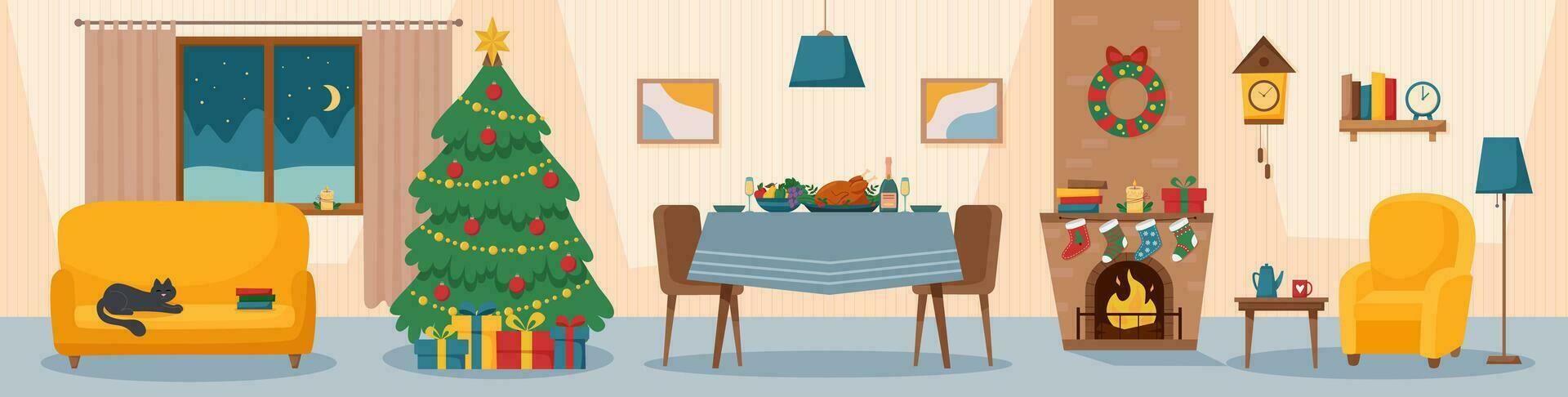 Christmas room interior vector