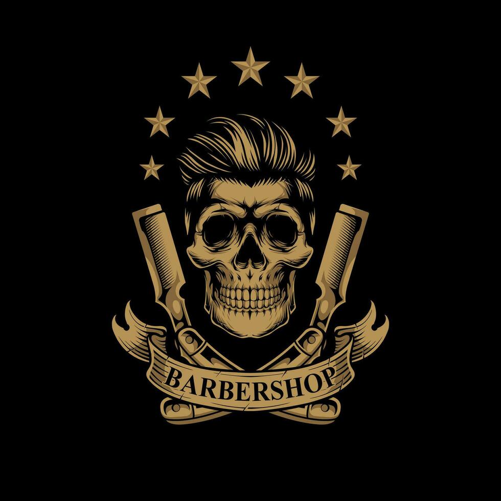 Vintage Barbershop Logo Skull Man vector