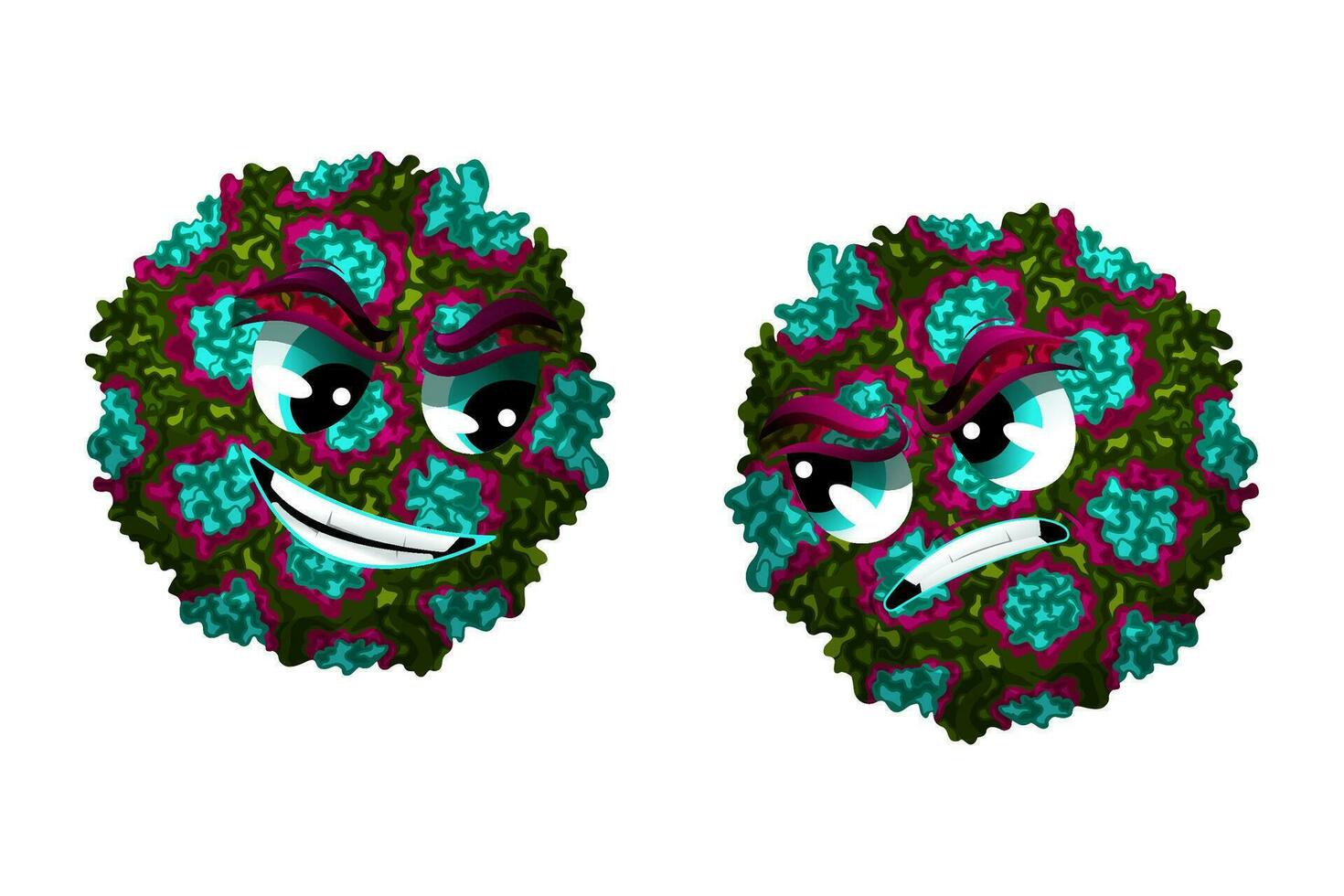 Two angry noroviruses cartoon character with faces vector