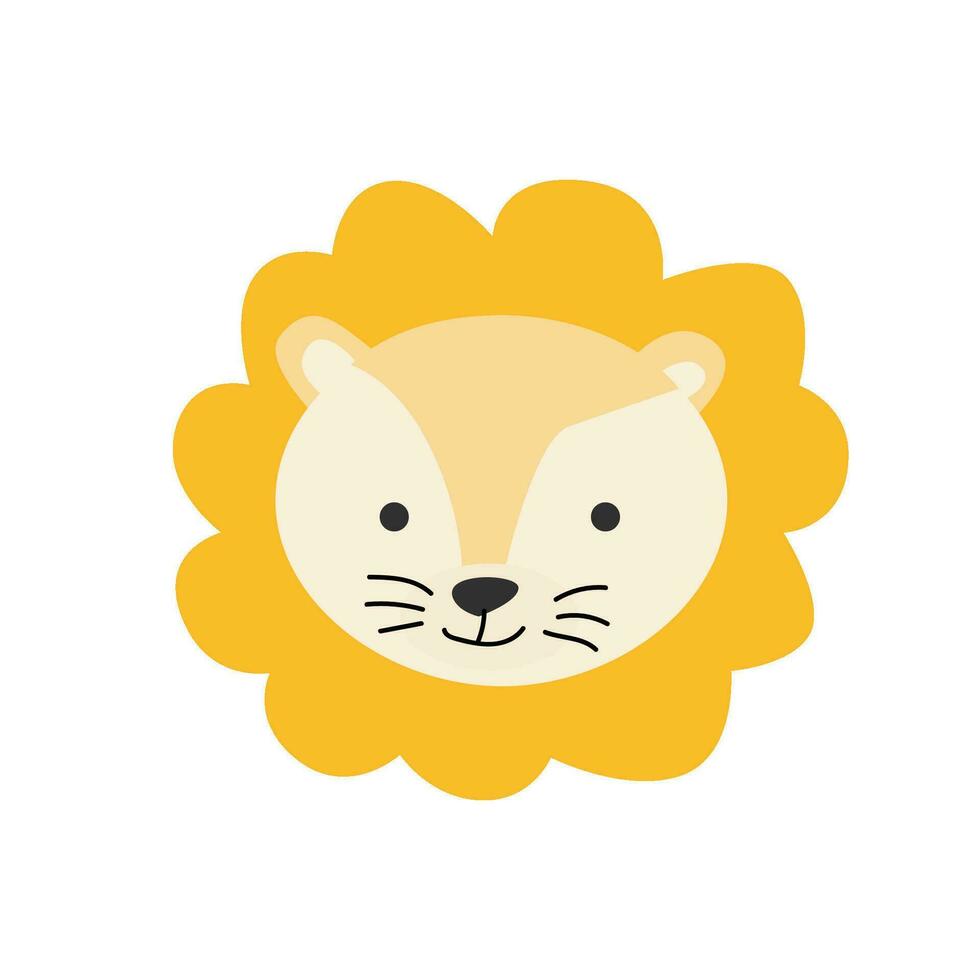 simple portrait lion of wild baby animal. Vector illustration of cute animal face. Usable for baby background, print, poster, avatar.