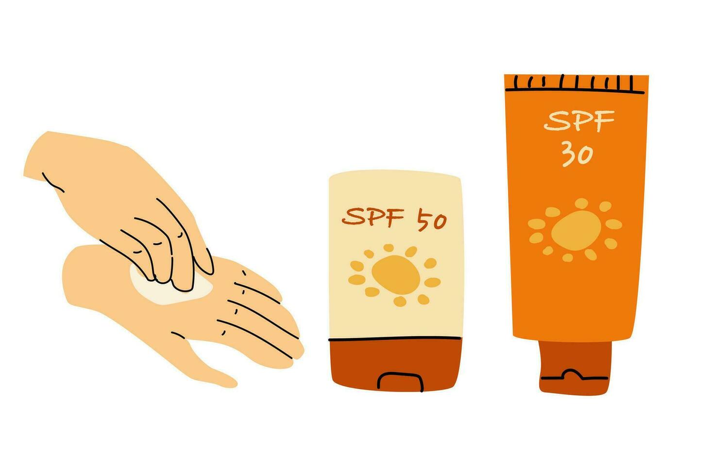 mano aplicando crema y cosmético cremas spf. vector