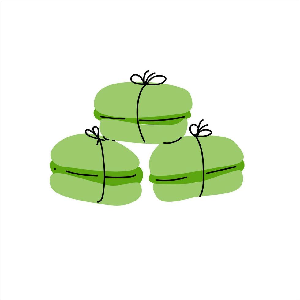 green macaroons from matcha tea isolated. Vector illustration can used for menu cards, invitation, celebration design icons. Asian sweet food with matcha tea.