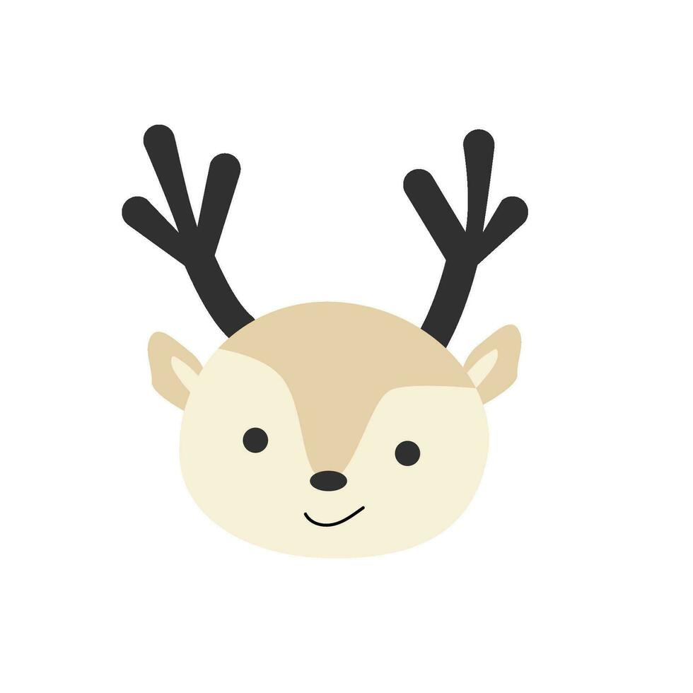 cute deer baby face, wild animal portrait, head. Vector illustration isolated. Cute woodland baby animal deer, funny. Can used for baby background, poster.