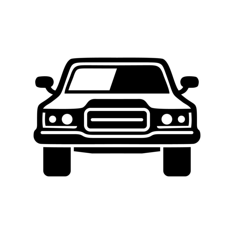 Car black icon front view. Vehicle automobile. Car silhouette face. Transportation symbol. Vector illustration