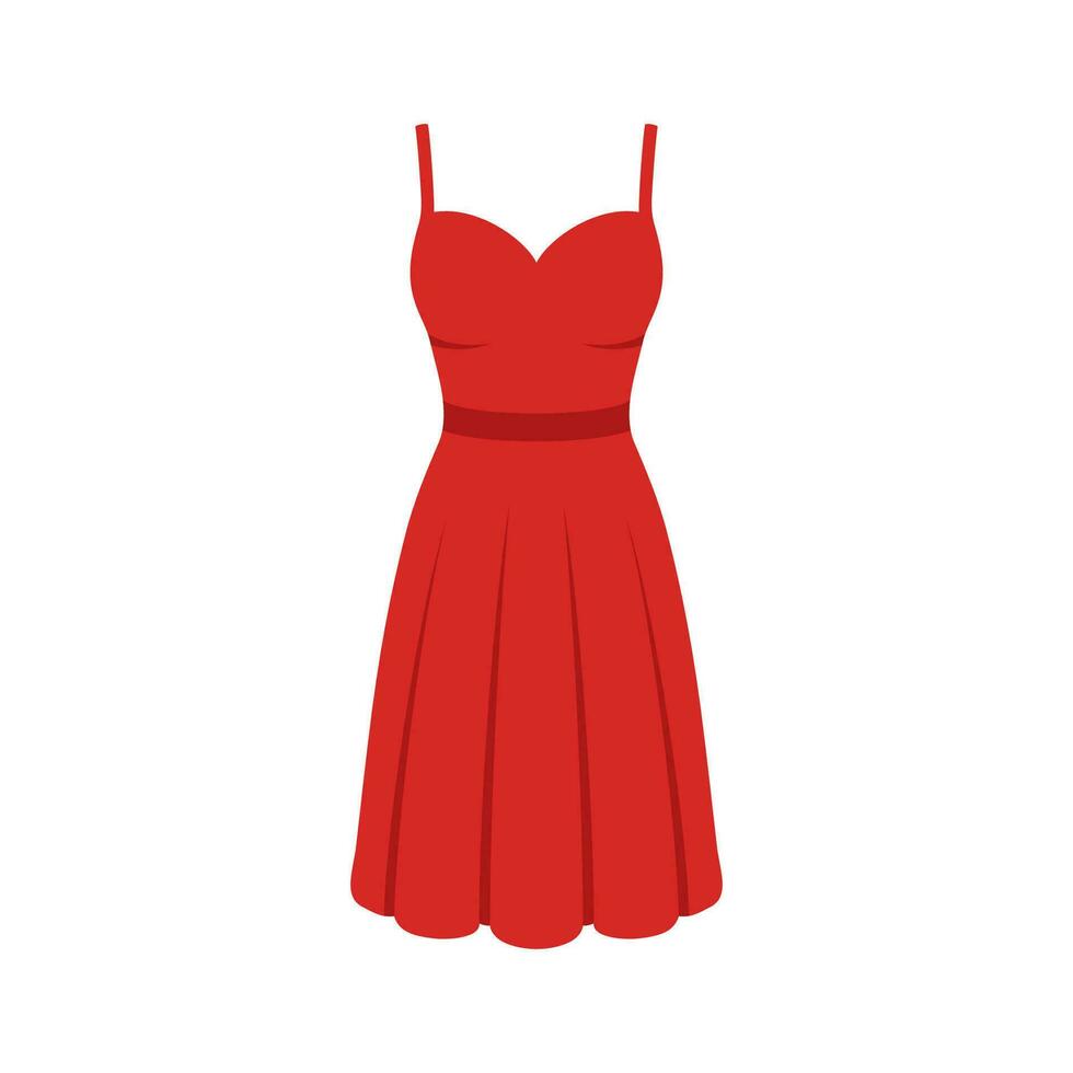 Dress in flat style. Woman clothing. Silhouette apparel. Evening and cocktail dress icon. Vector illustration