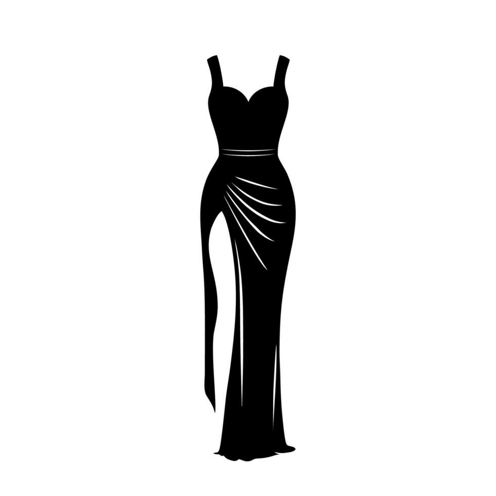 noche cóctel negro vestido. mujer ropa. silueta vestir. largo maxi, lleno y piso longitud vestir icono. vector ilustración