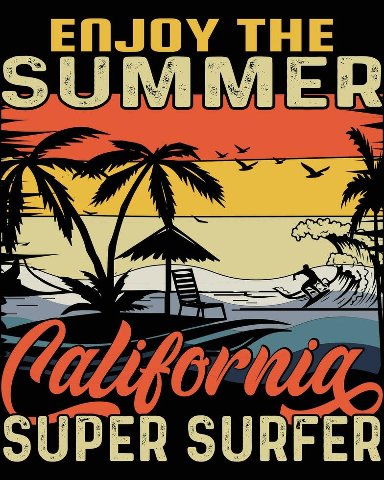 t camisa diseño vector-disfrutar el verano California súper tablista vector