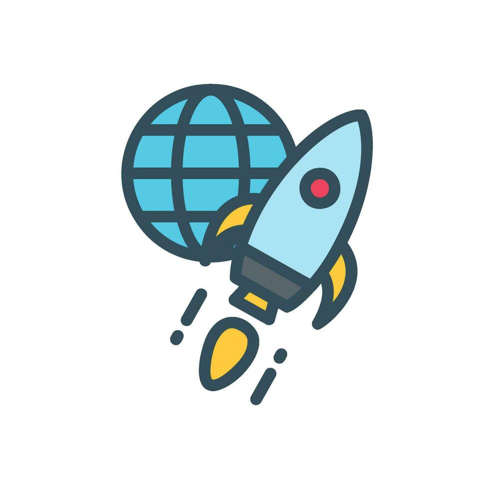 SEO icon with globe and rocket launch vector
