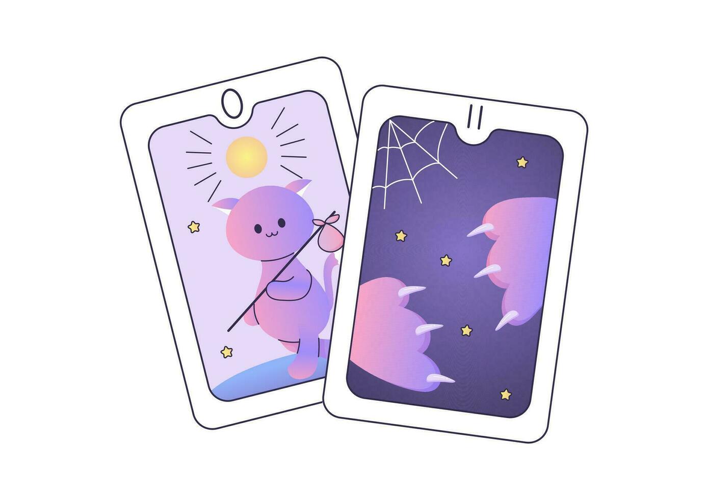 tarot tarjetas, magia, linda dibujos animados estilo con gatos vector