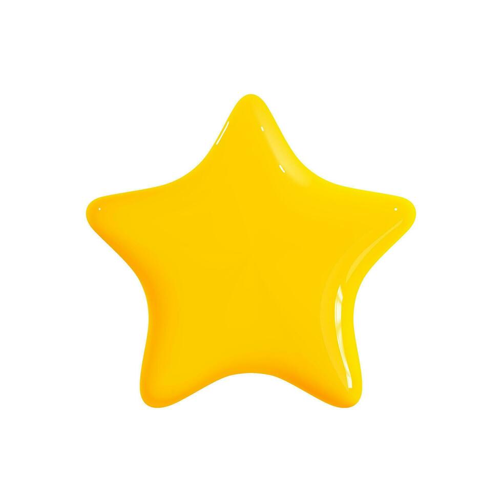 Glossy golden 3d star realistic style rendering. Feedback symbol icon. Yellow cartoon plastic icon star isolated on white background. Vector illustration