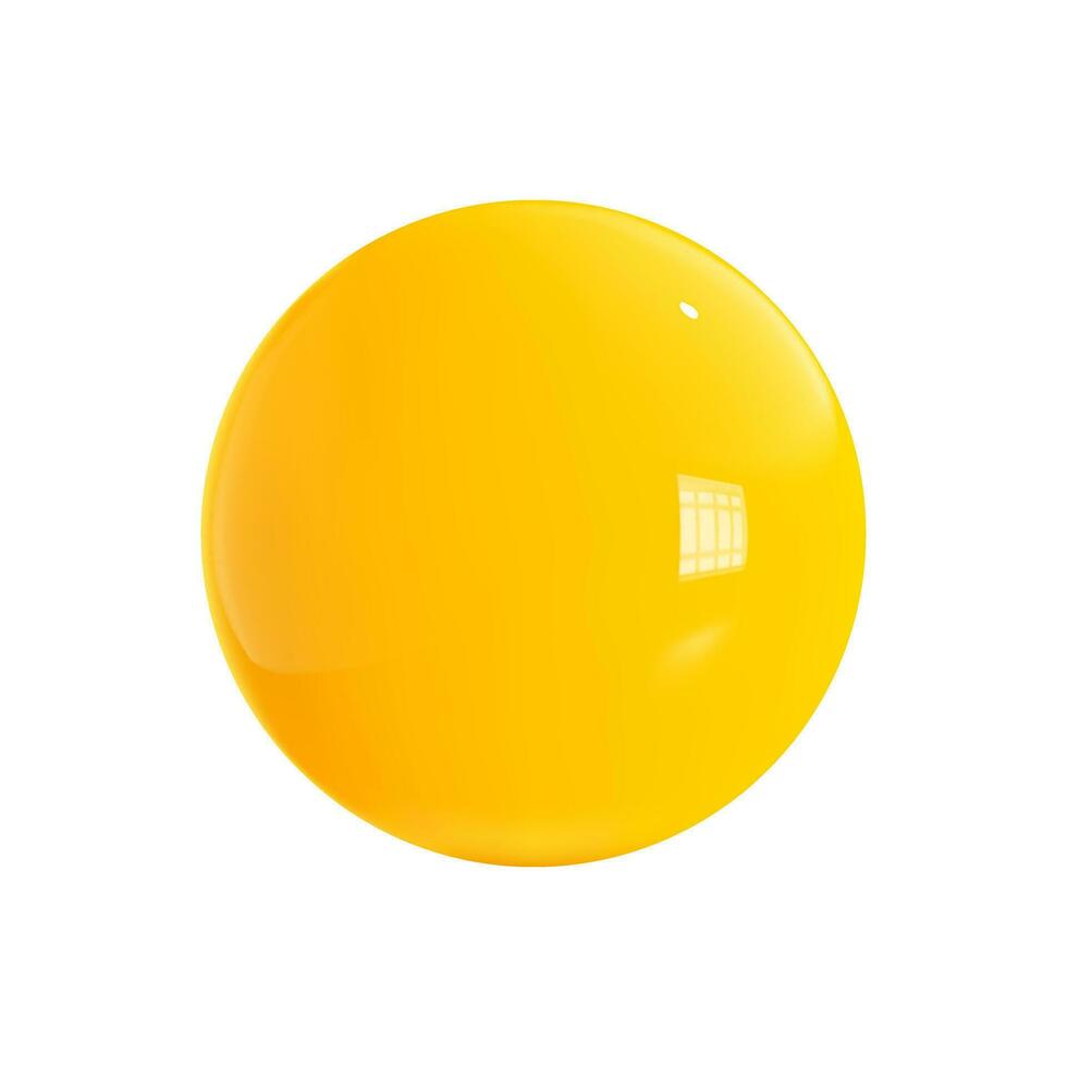 Glossy yellow 3d round sphere realistic style rendering. Yellow cartoon plastic ball isolated on white background. Vector illustration