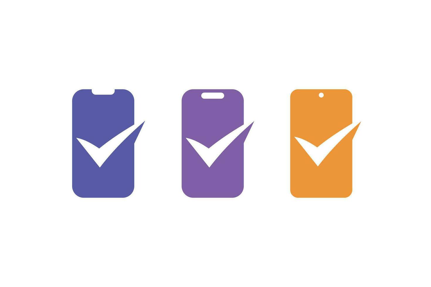 Mobile phone screen logo icon combined with a check mark. vector