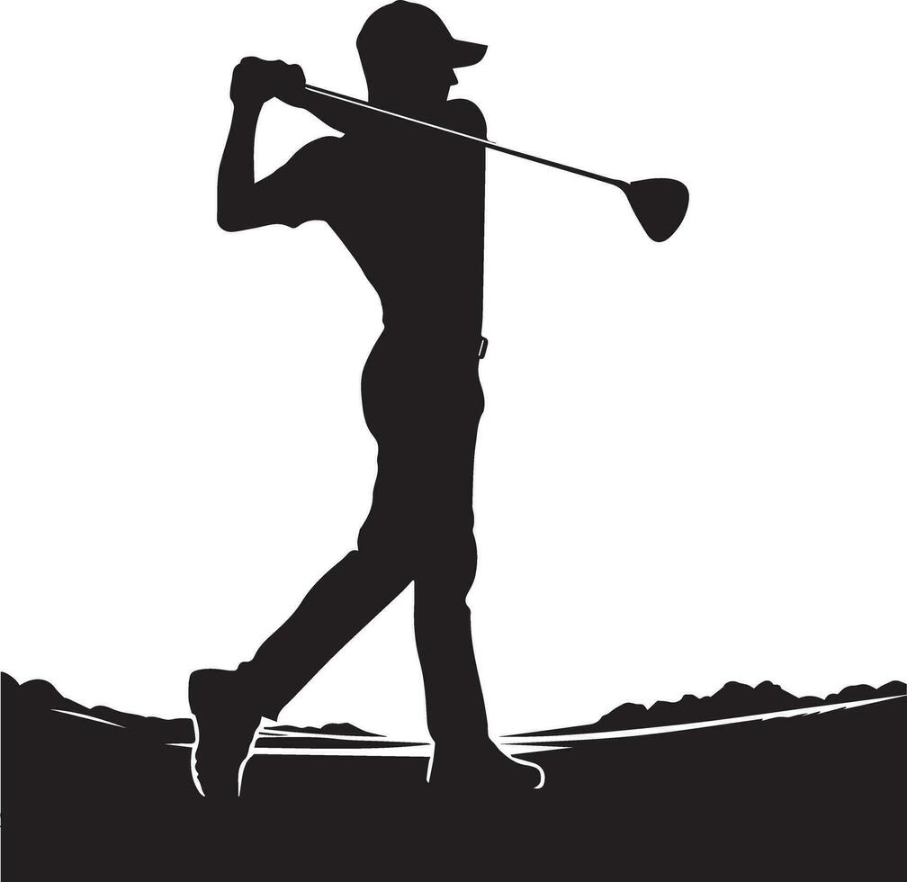 Golf swing player pose vector silhouette black color, white background 3