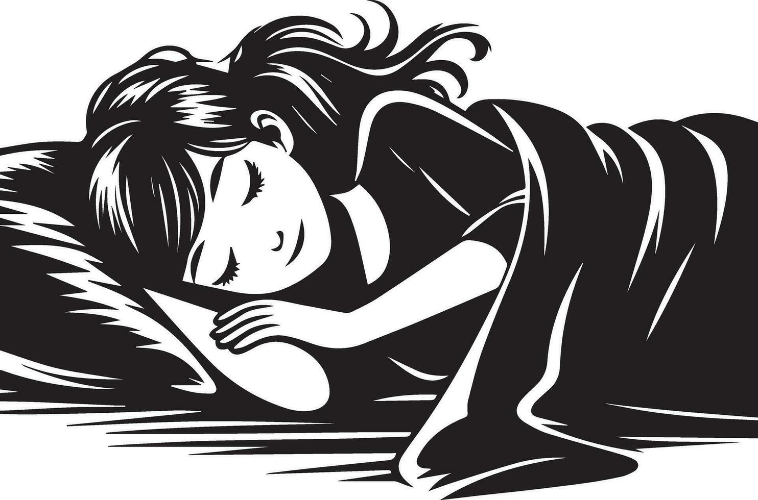 A girl sleeping on the bed vector silhouette