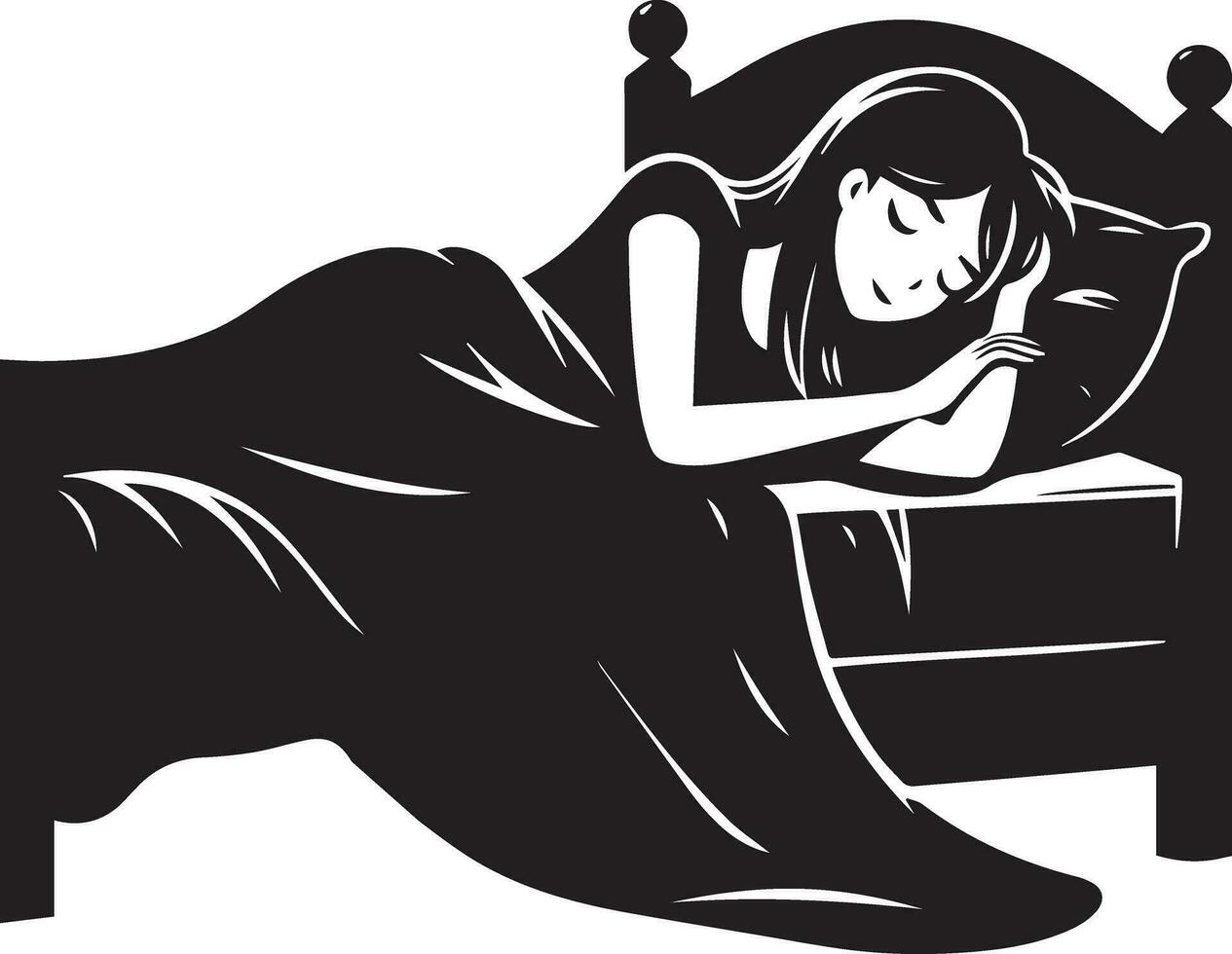 A girl sleeping on the bed vector silhouette 17