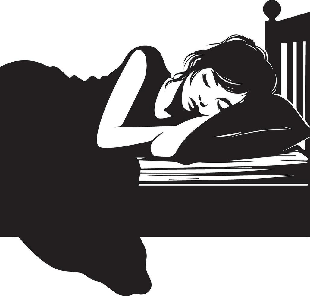 A girl sleeping on the bed vector silhouette 11