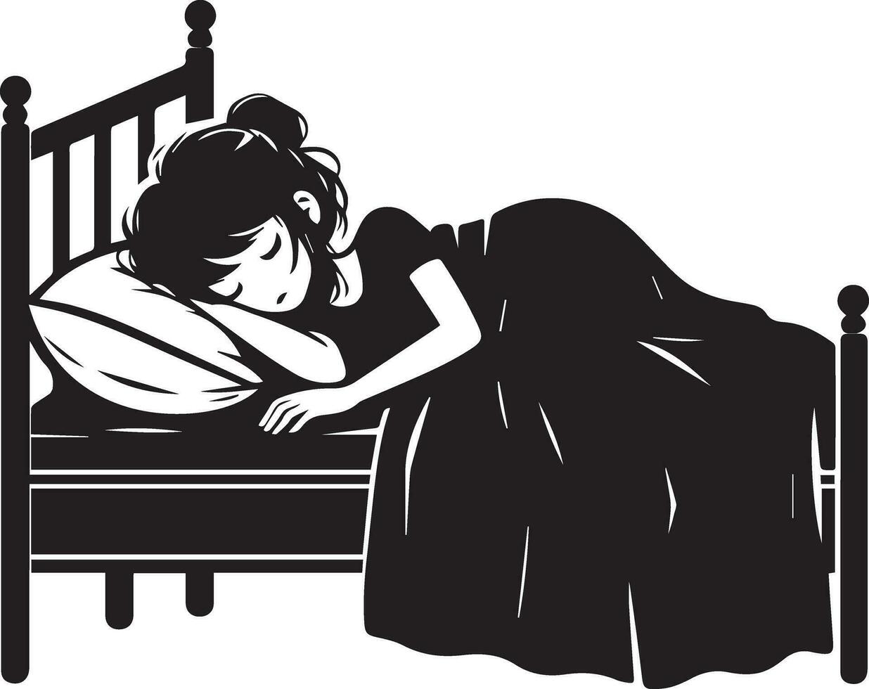 A girl sleeping on the bed vector silhouette 4