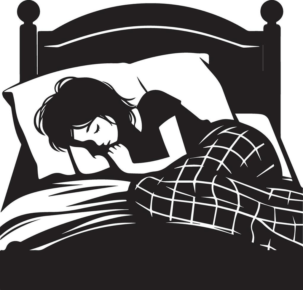 A girl sleeping on the bed vector silhouette 14
