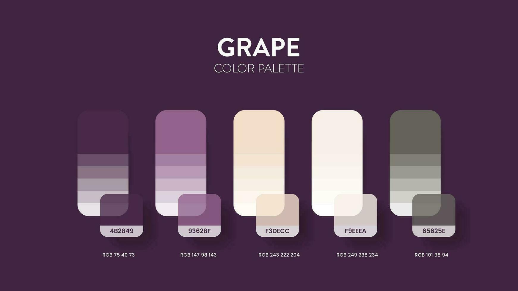 Color palette in Purple Grapes colour theme collections. Color inspiration or colour chart with codes number. Color combination set of RGB. Colors for graphic design, art, fashion, or web design. vector