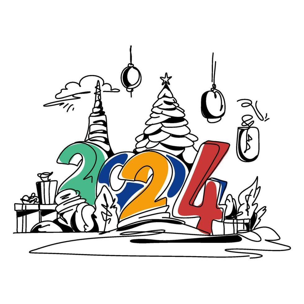 Happy New Year 2024 May this year be filled with joy, happiness, and success. Wishing everyone all the best in the upcoming year vector