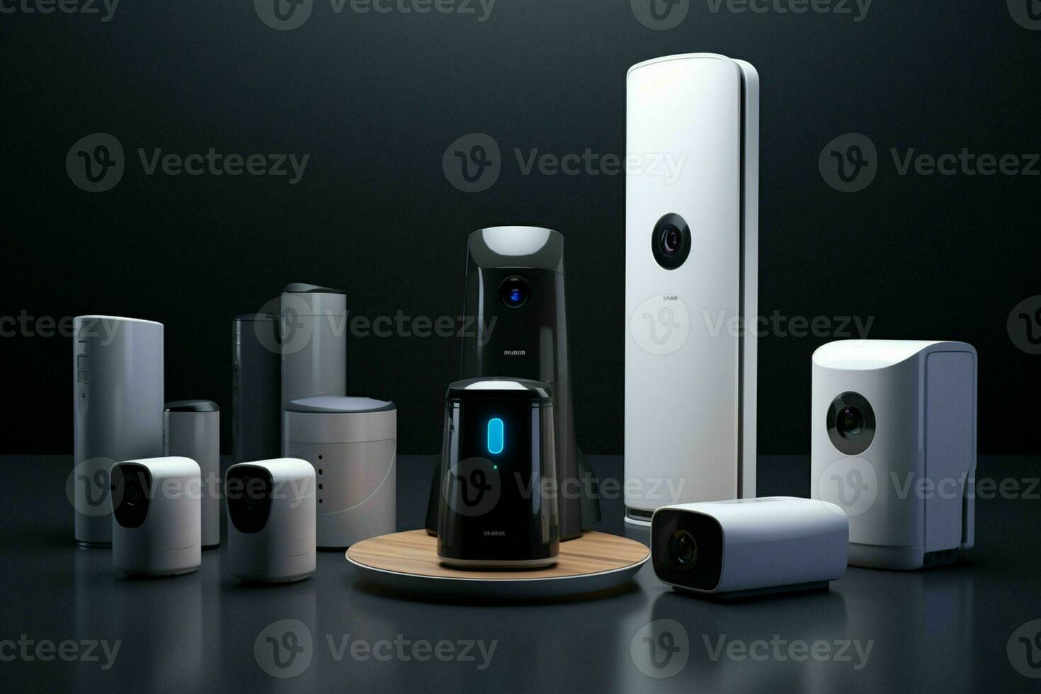 AI generated A lineup of smart home security devices photo