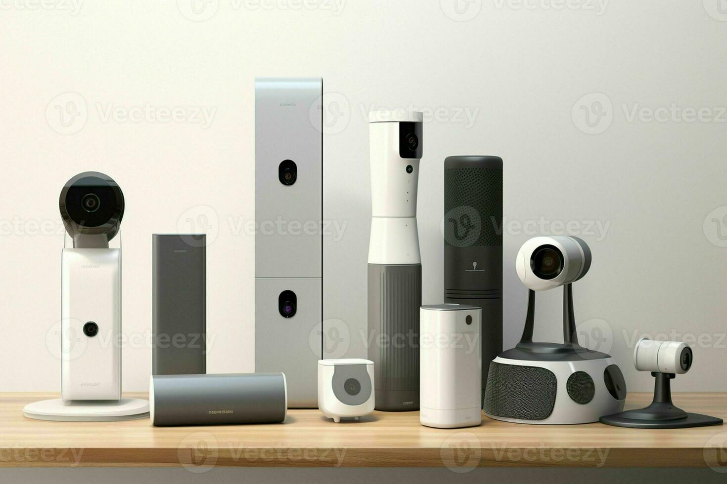 AI generated A lineup of smart home security devices photo