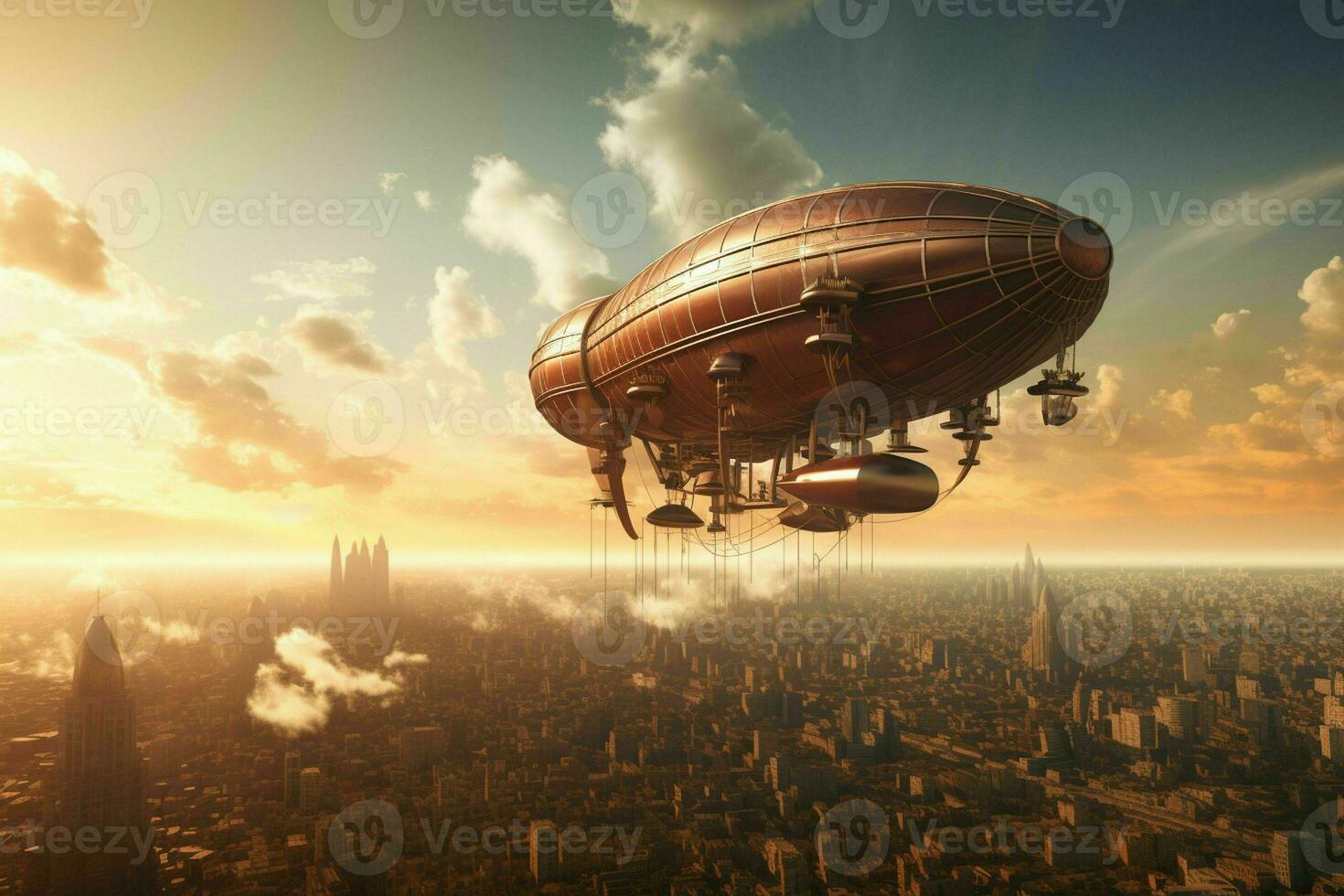 AI generated A majestic airship floats above a city its form photo