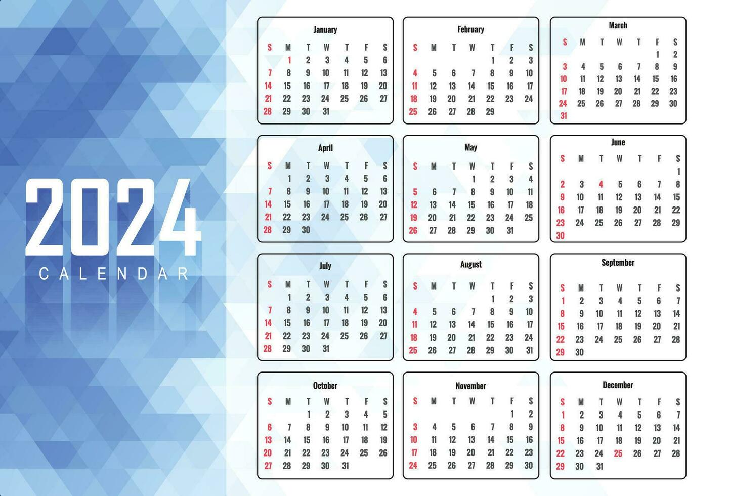Beautiful geometric style 2024 new year calendar background vector
