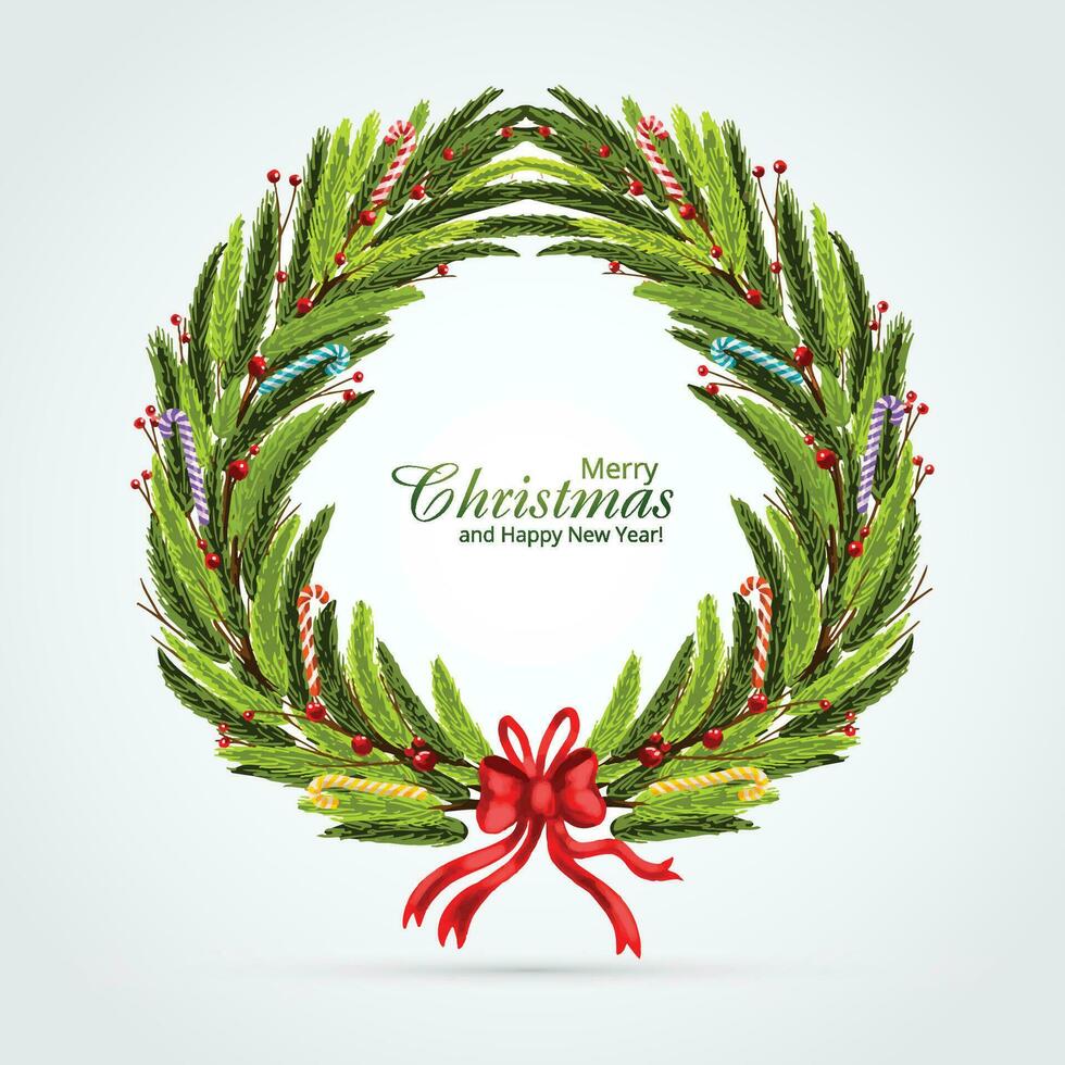 Beautiful decorative christmas wreath card design vector
