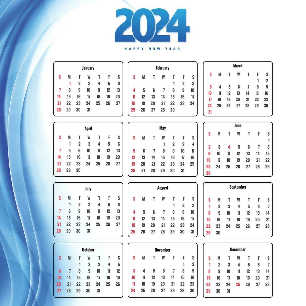 elegante ola estilo 2024 nuevo año calendario diseño vector