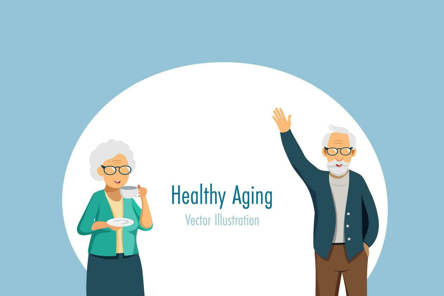 Senior couple in happy manner. Healthy aging, active elderly and health care. Vector. vector
