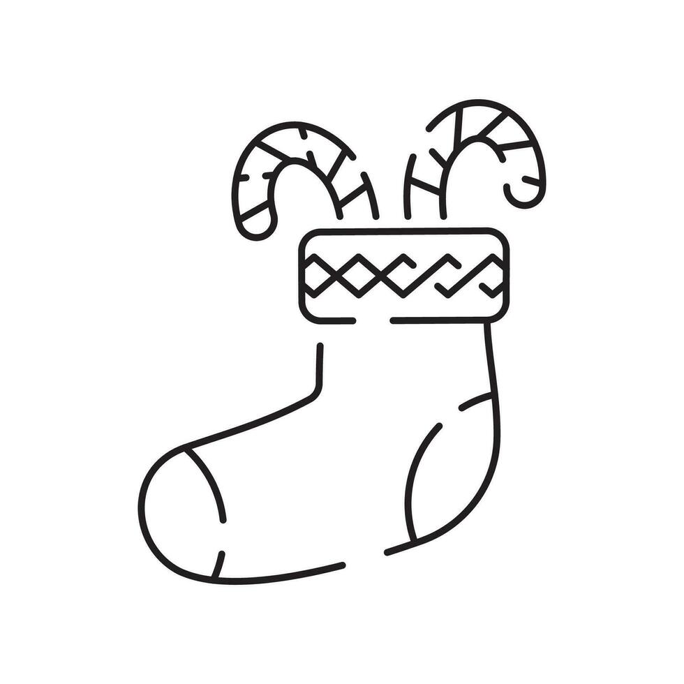 Outline of a Christmas sock line icon Vector illustration. Happy New Year.