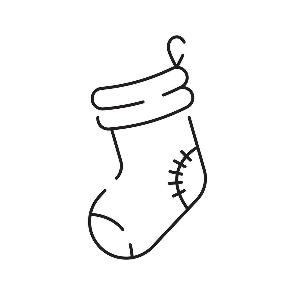 Outline of a Christmas sock line icon Vector illustration. Happy New Year.
