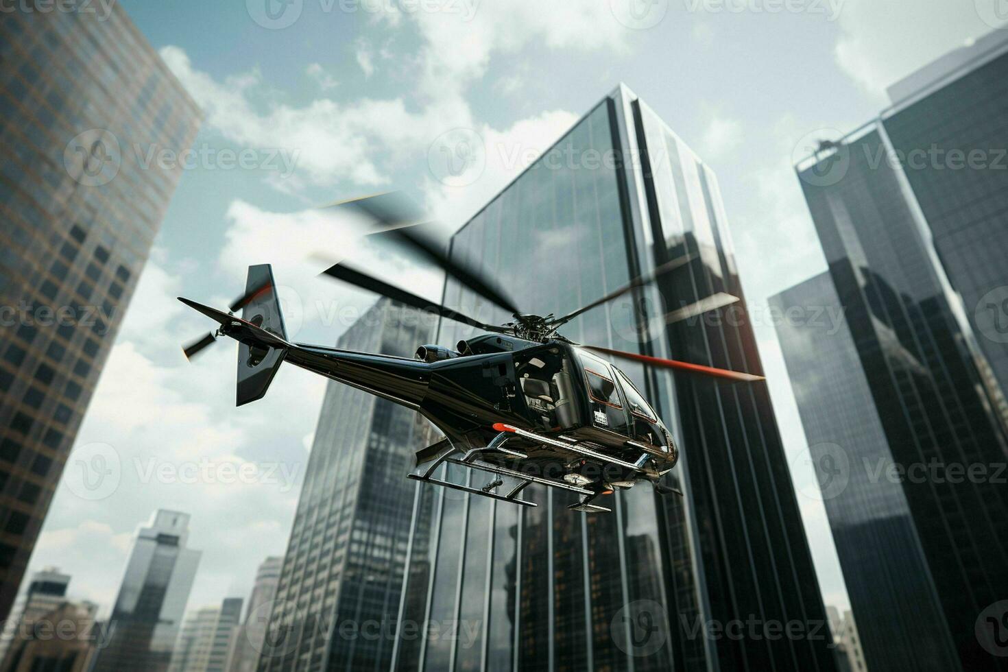AI generated A helicopter hovers above a skyscraper photo