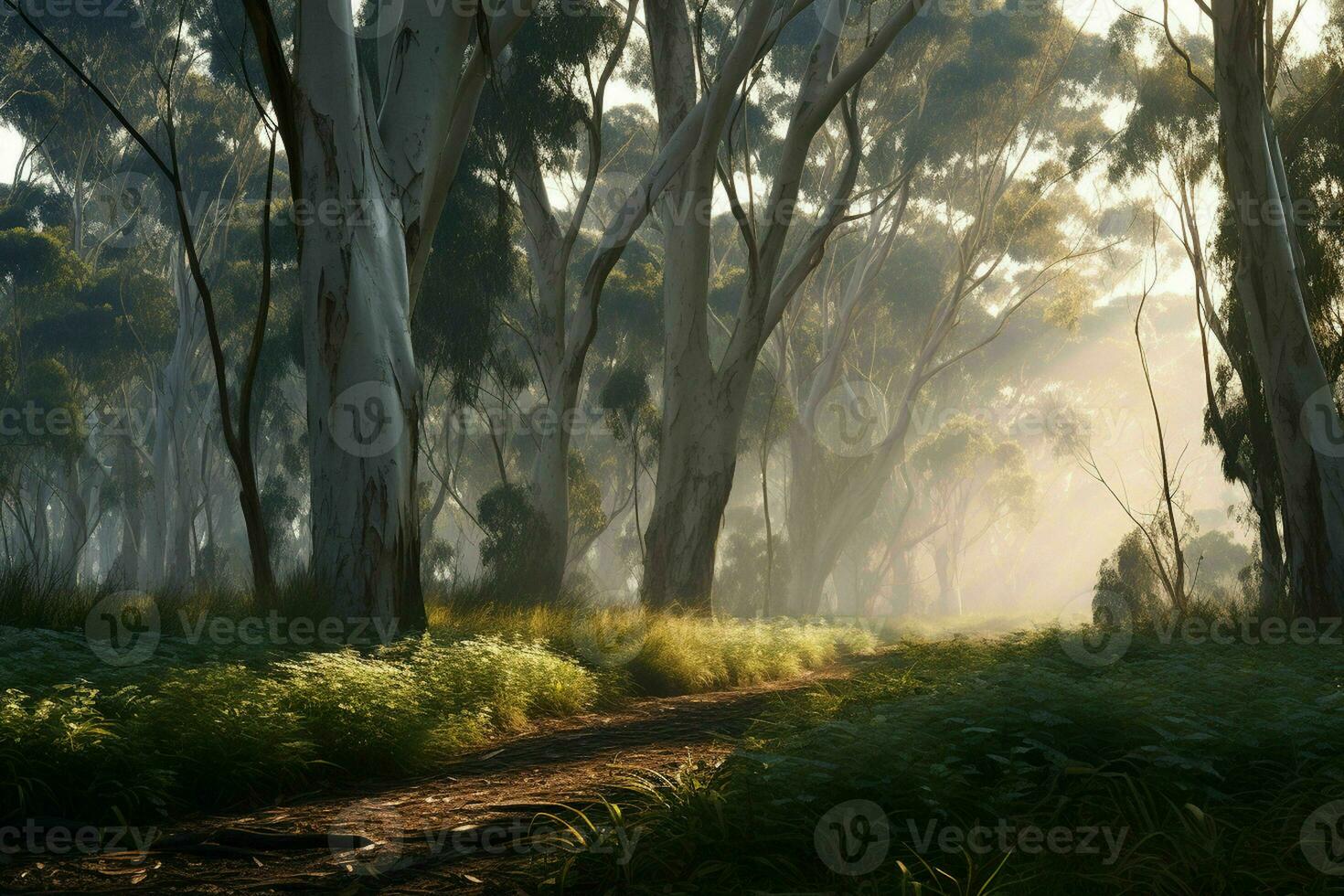 AI generated A misty morning in a eucalyptus grove with the photo