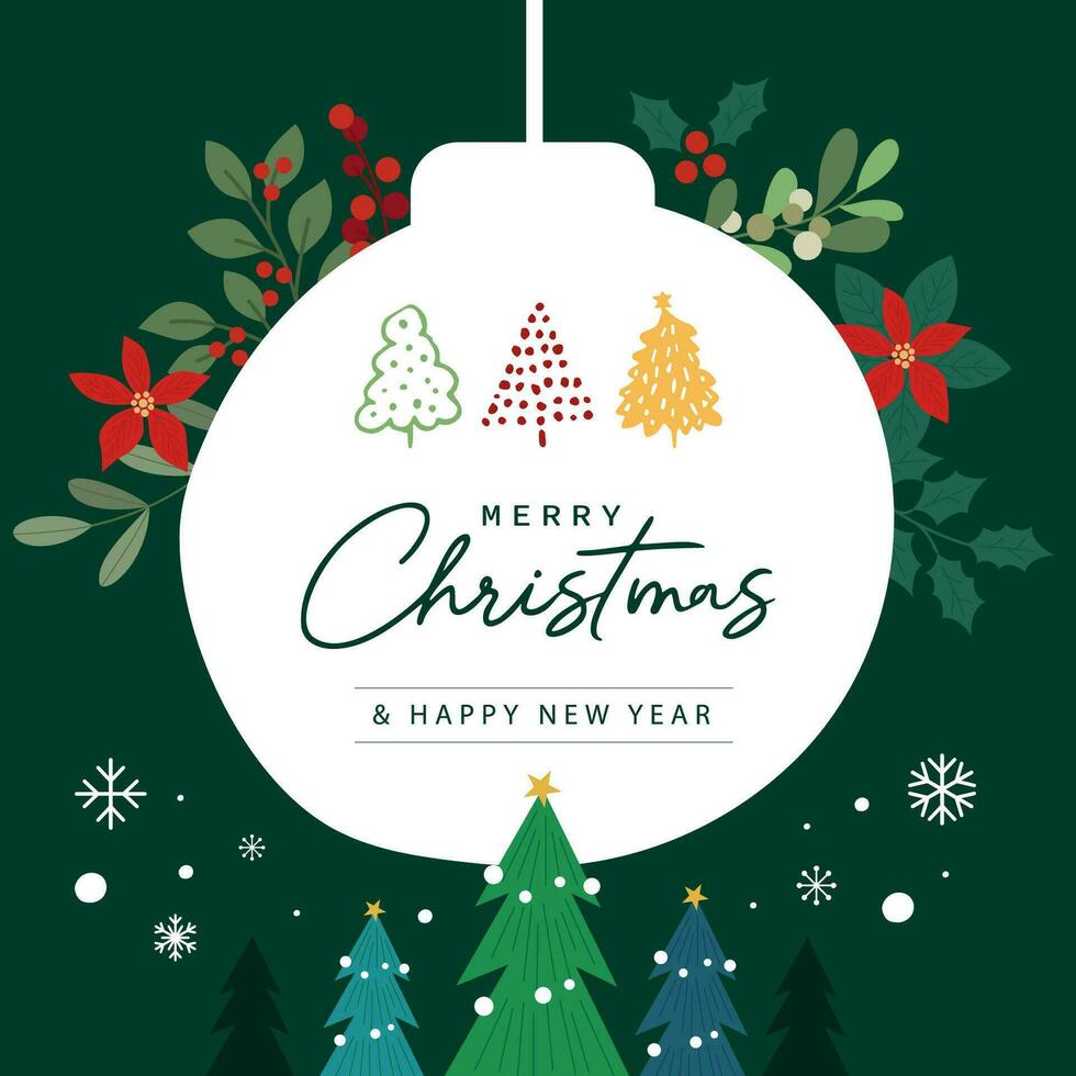 Merry Christmas wreath on Christmas tree background vector illustration.