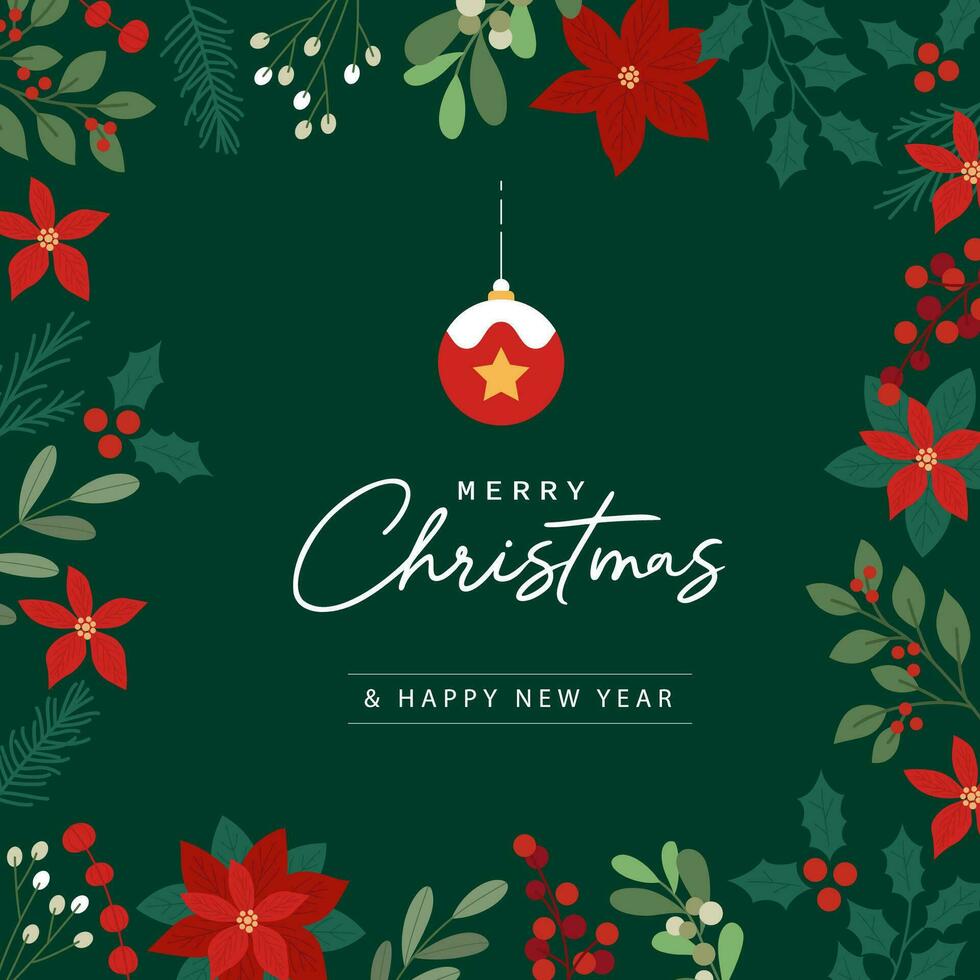 Merry Christmas wreath on Christmas tree background vector illustration.