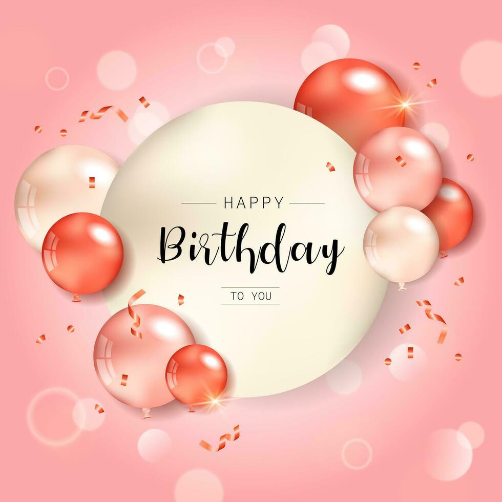 Happy Birthday congratulations banner design with Confetti, Red Balloons for Party Holiday Background. vector