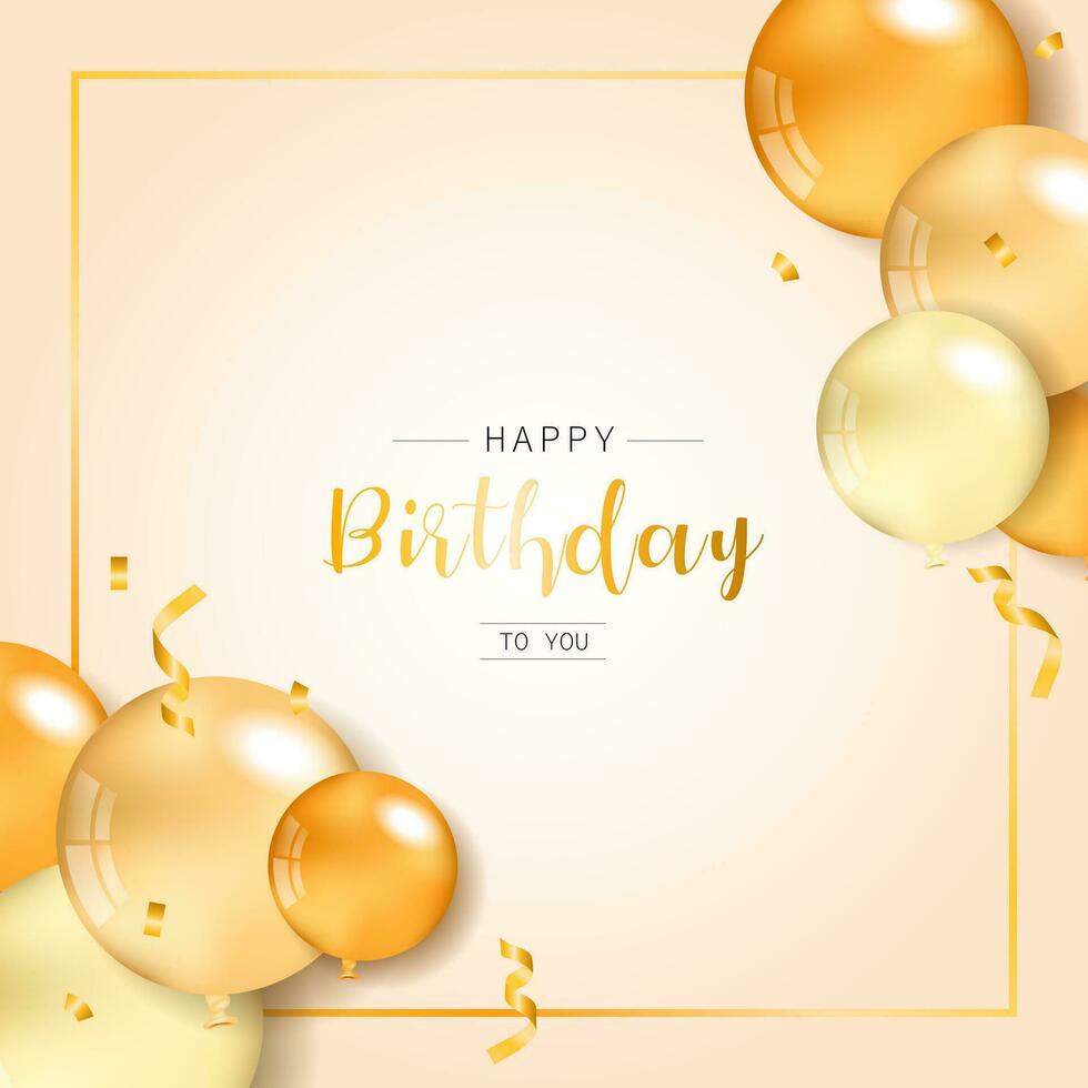 Happy Birthday congratulations banner design with Confetti, Yellow Balloons for Party Holiday Background. vector