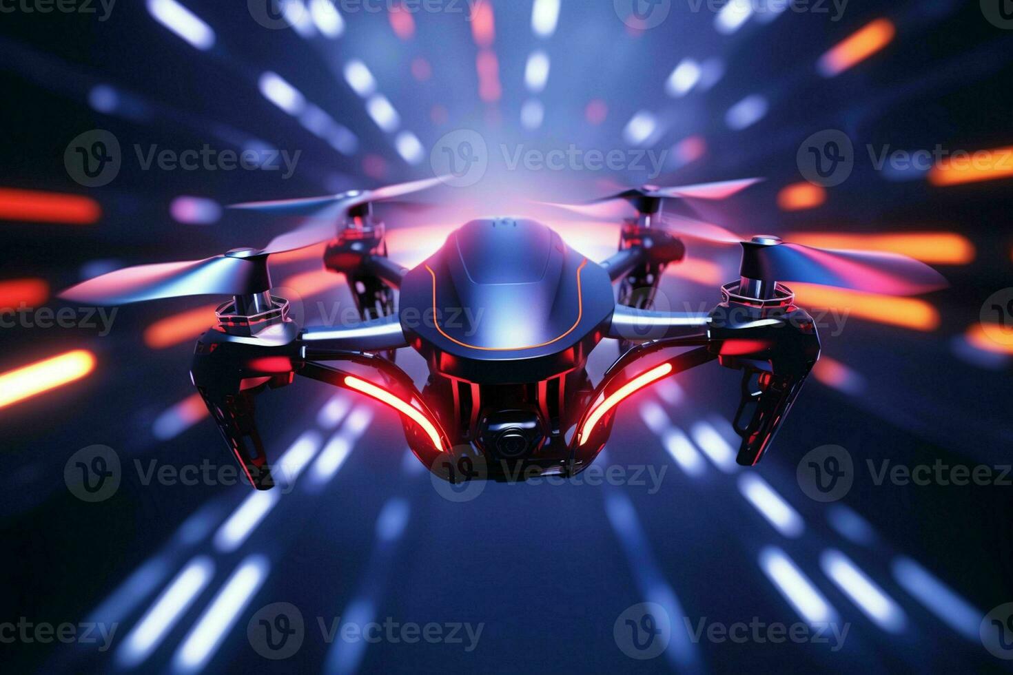 AI generated A racing drone navigates through neonlit photo