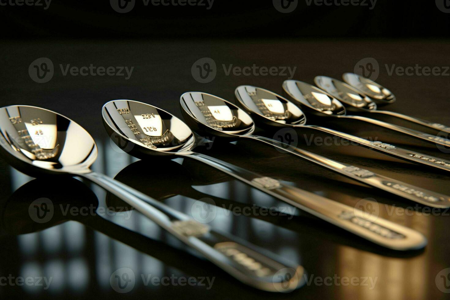 AI generated A row of stainless steel measuring spoons each photo