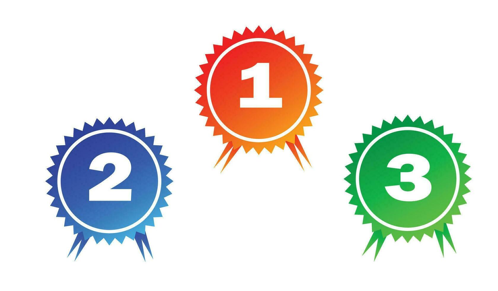 winner badges for first, second and third places. 1st, 2nd and 3d prizes in competition. Flat graphic vector illustration isolated on white background