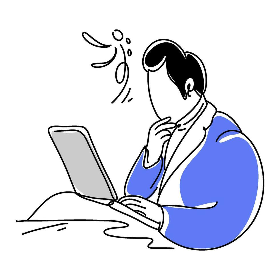 Man working thinking about work A stress concept artwork features a person with the word Oh No enclosed in a thought bubble vector