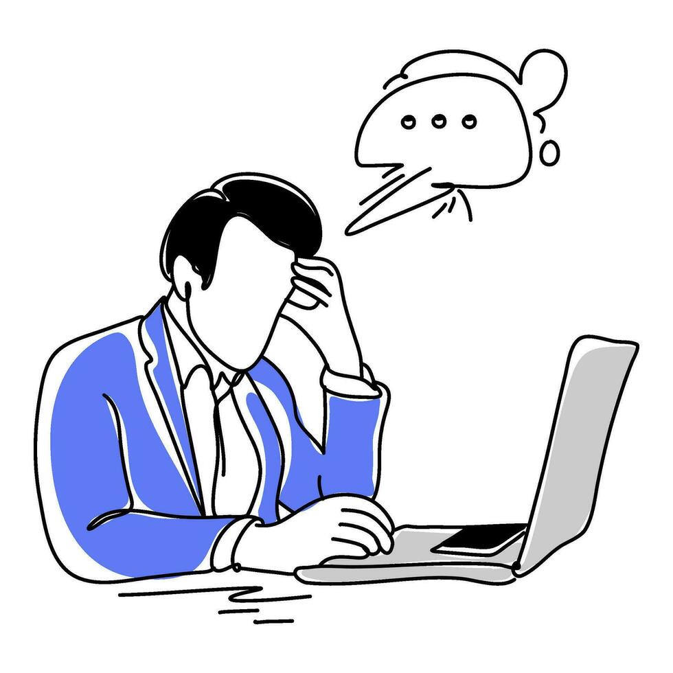 Man having work stres A stress concept artwork features a person with the word Oh No enclosed in a thought bubble vector