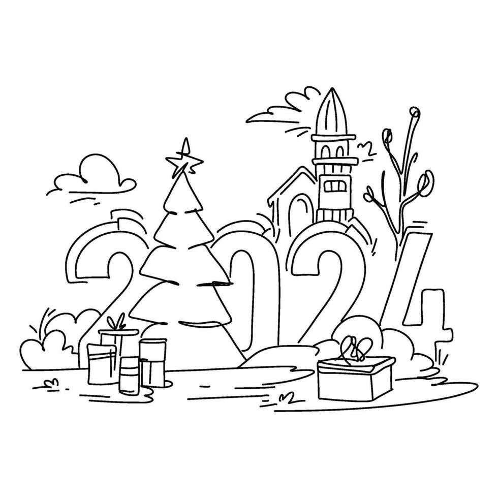 Happy New Year 2024 is just around the corner and we wanted to say congratulations and all the best for the coming year. vector template. Festive horizontal social media banner design