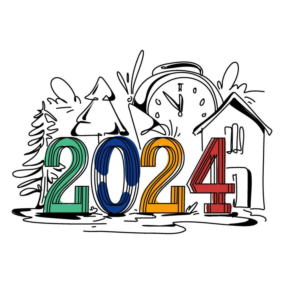 Happy New Year 2024 May this year be filled with joy, happiness, and success. Wishing everyone all the best in the upcoming year vector