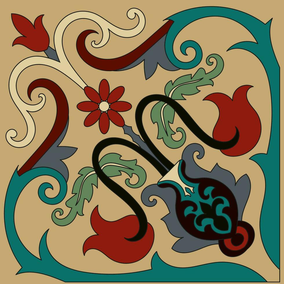 Corner section of the carpet Components of a Persian carpet vector