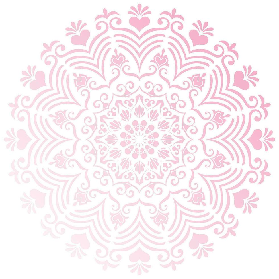 A pink mandala depicting love in bright colors on a white background for the background. vector