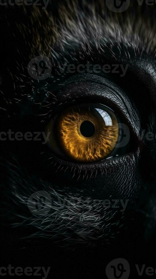 AI generated Closeup lemur eye, portrait of animal on dark background. Ai generated photo