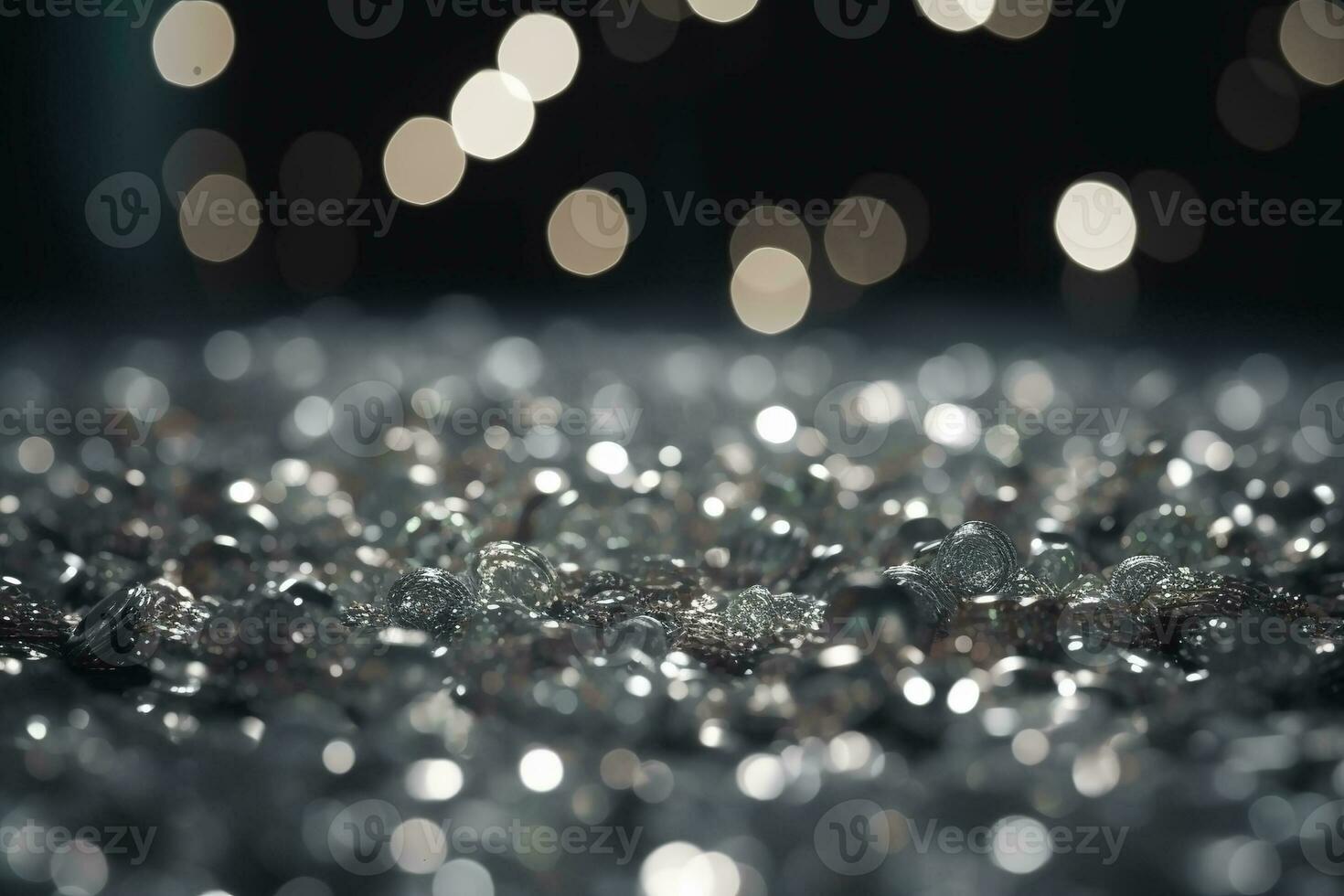 AI generated Bokeh background with silver lights. Festive backdrop. Ai generated photo